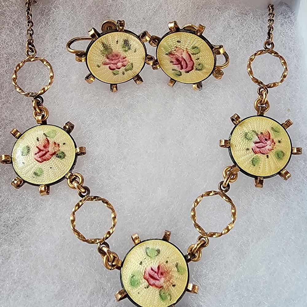 Elegant Gold, Yellow and Pink Floral 12K Gold Filled Jewelry Set